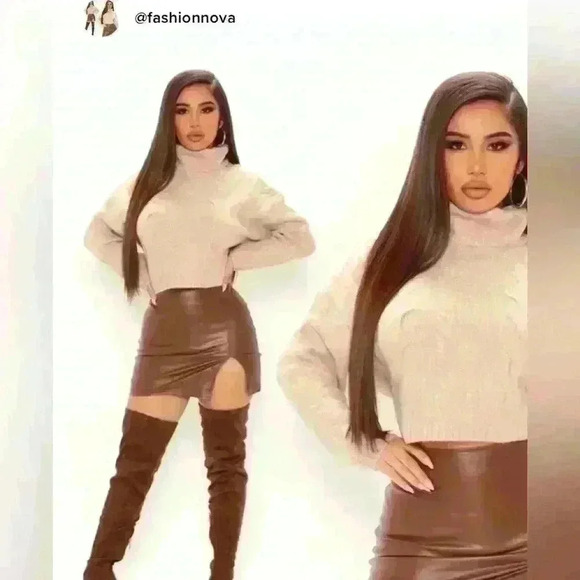 Fashion Nova Flame in your Heart Skirt Chocolate Size S Pleather Slit - Picture 6 of 11